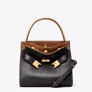 Tory Burch Black and Brown Leather Satchel with Gold Hardware